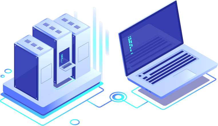 Laptop der an Sewrver angeschlossen ist Illustration